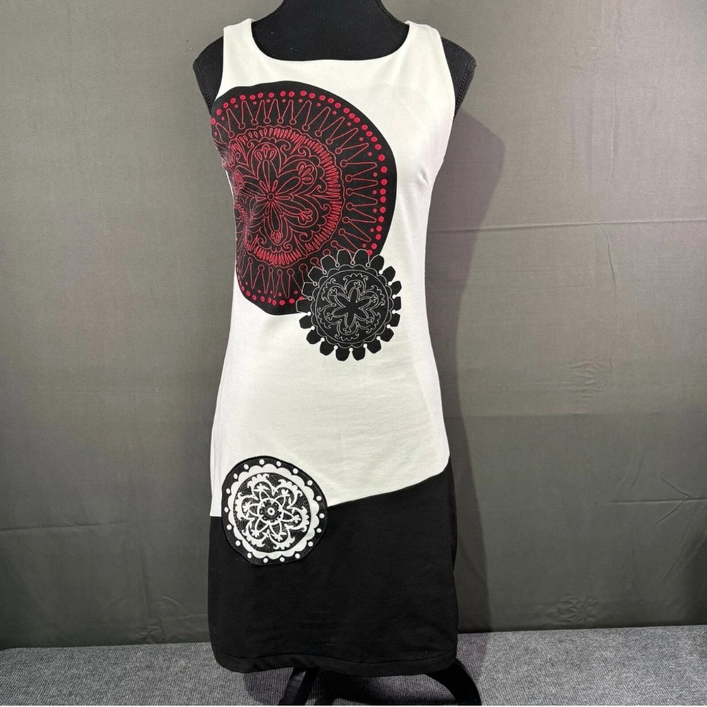 Desigual Lacroix Dress S Art Print Colorblock Statement Euro Mandala Boho White